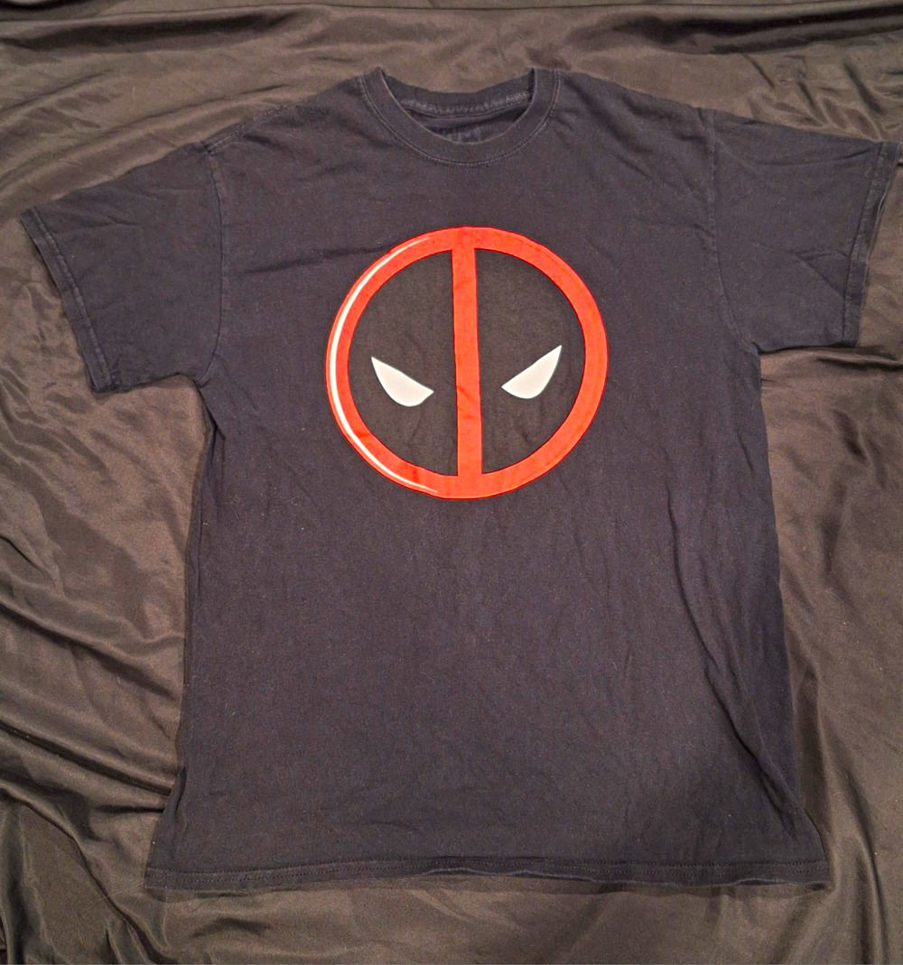 Marvel Deadpool Graphic Print Black Cotton Knit Crew Neck Men's T-Shirt L